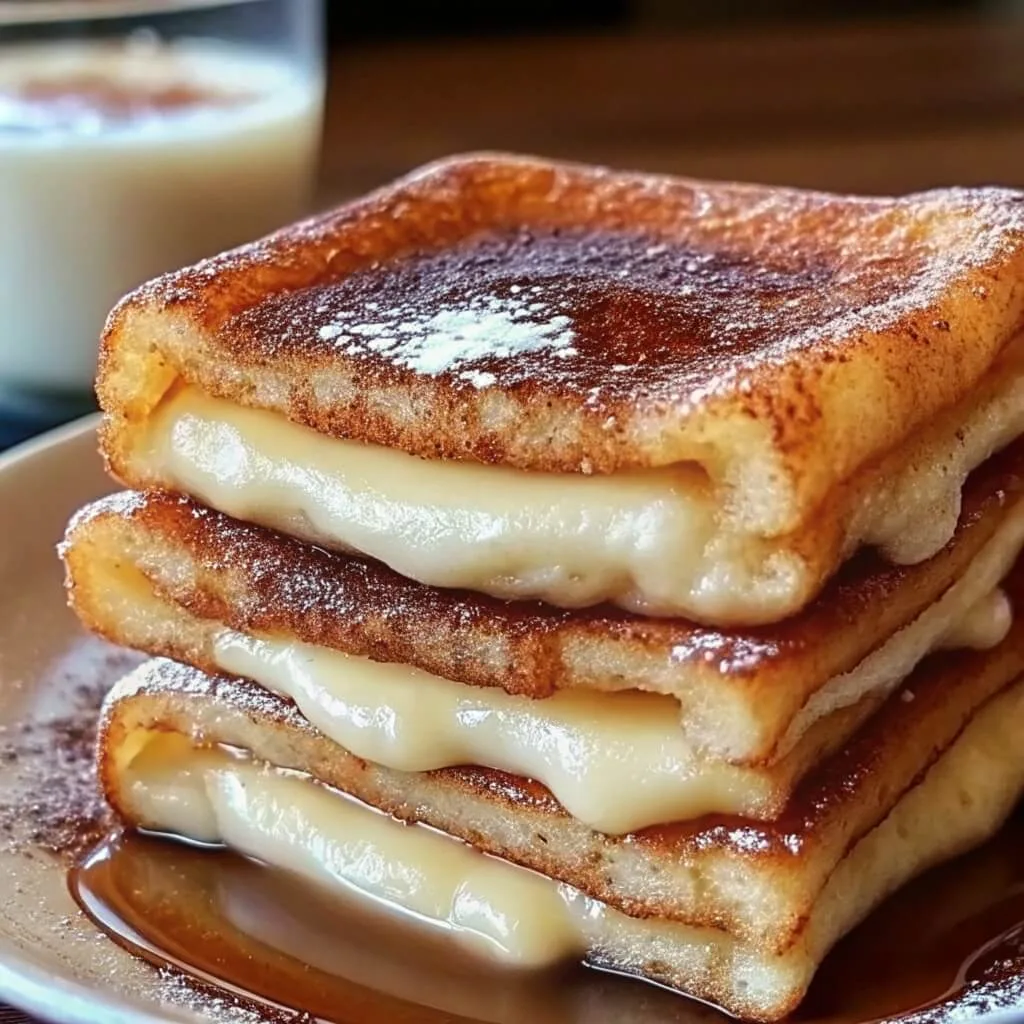 Breathtaking Churro Stuffed French Toast Recipe 1 A close-up shot of a golden-brown chicken pot pie in a white ceramic dish, with a section scooped out to show a creamy filling of chicken, carrots, and peas.