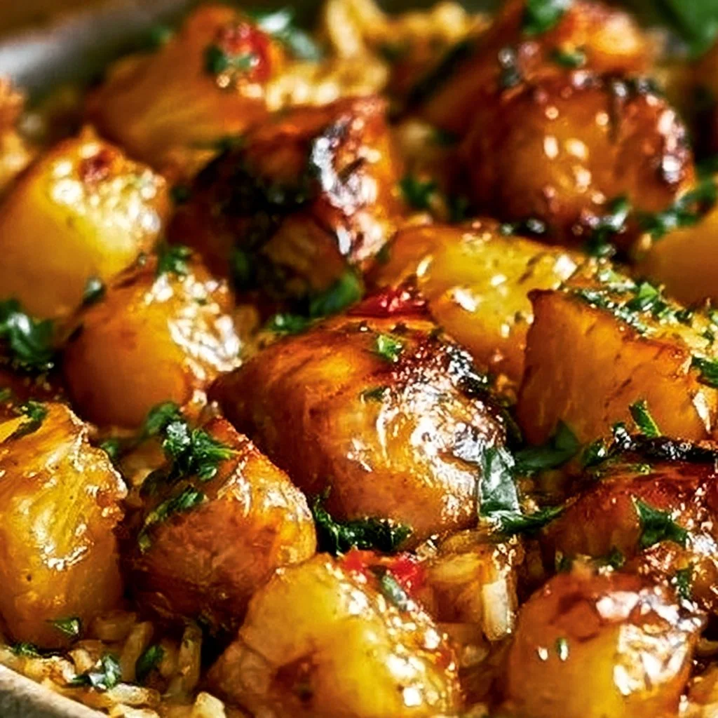 Delicious Chicken and Rice Pineapple recipe served in a bowl