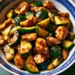 Delicious chicken and zucchini stir fry in a skillet