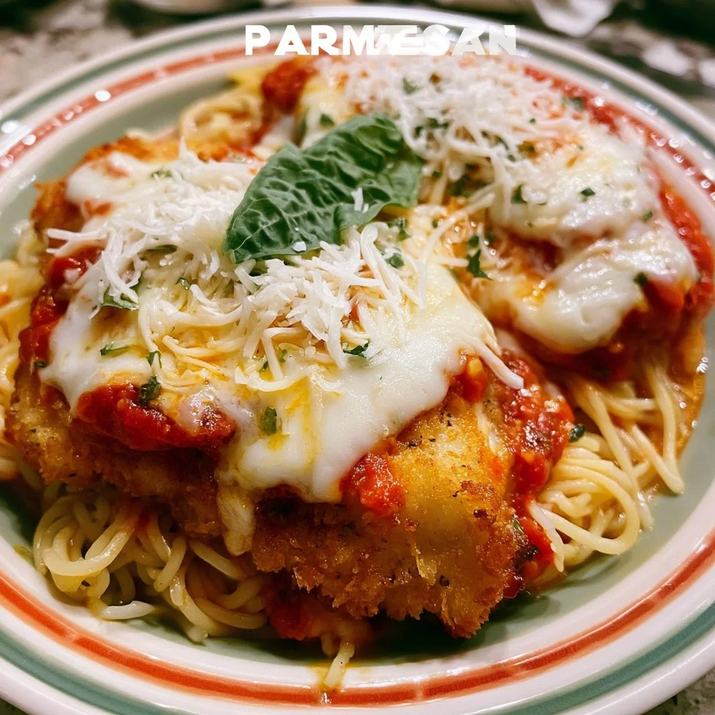 Delicious Chicken Parmesan Bake with melted cheese and crispy chicken