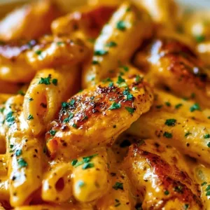 Creamy Cajun Chicken Pasta Recipe 3 Creamy Cajun chicken pasta served in a bowl garnished with parsley.