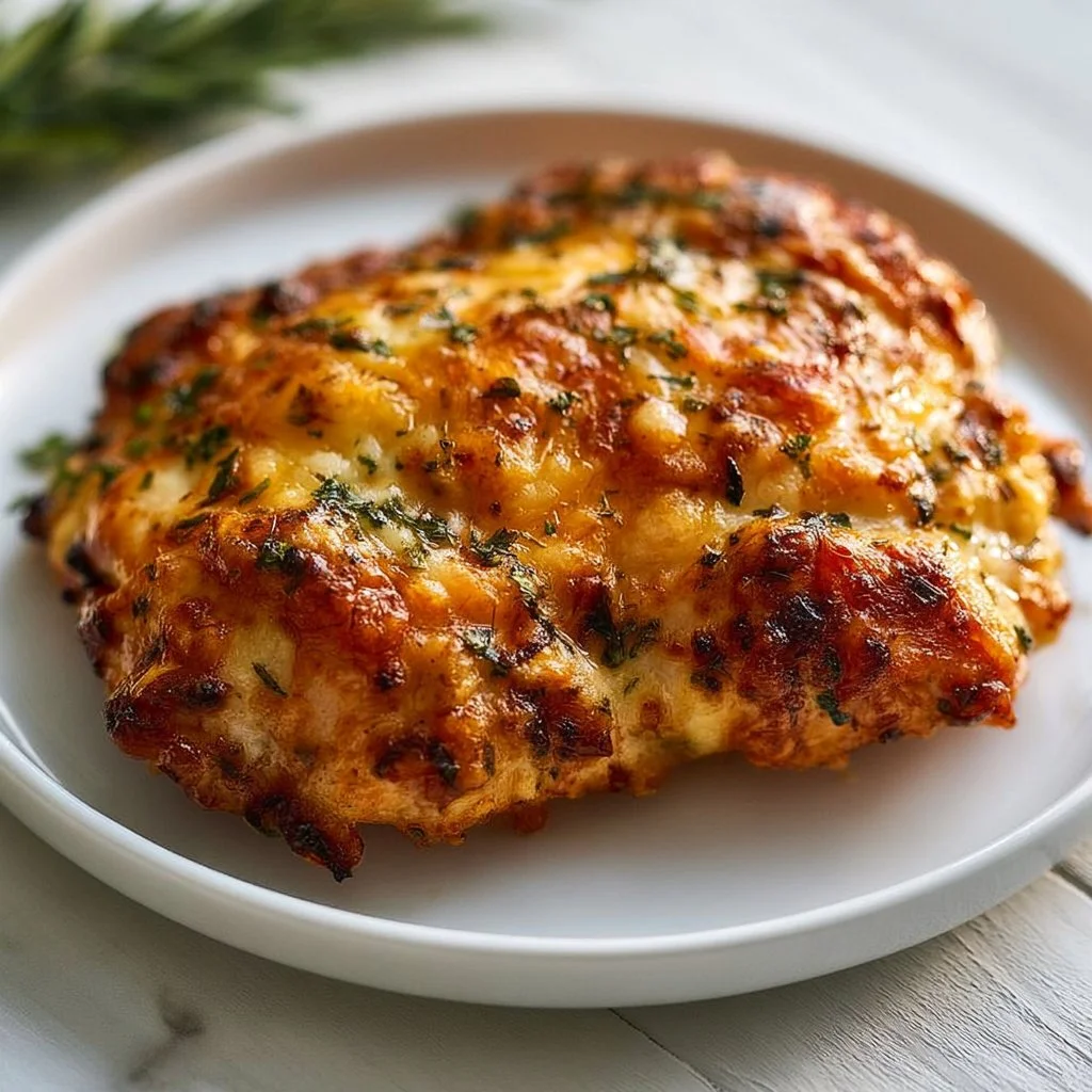 Tender savory chicken dish served with vegetables and herbs