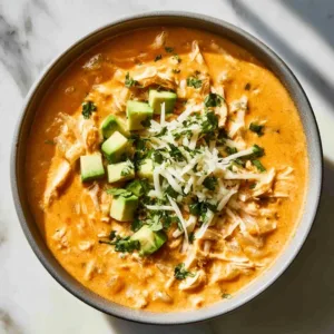 High protein white chicken chili recipe served in a bowl with toppings