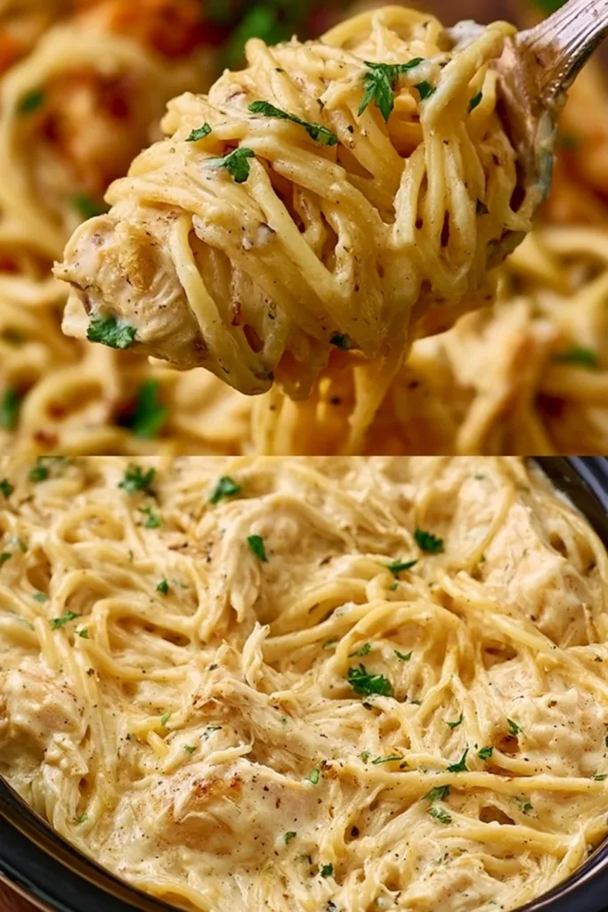 Delicious Angel Chicken cooked in a slow cooker with herbs and spices.