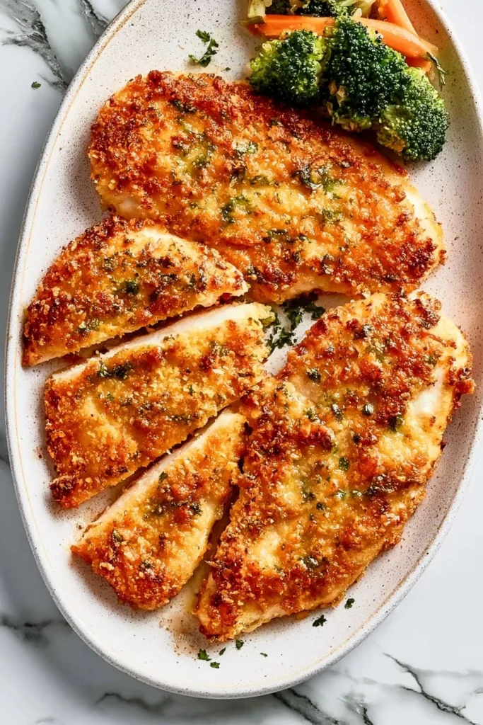 Delicious Baked Ranch Chicken served on a plate with fresh herbs.