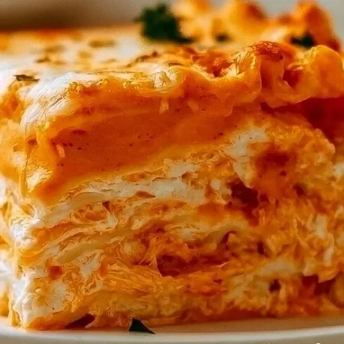 Buffalo Ranch Chicken Lasagna Recipe 3 Buffalo Ranch Chicken Lasagna served in a casserole dish