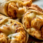 Cheesy garlic chicken wraps with fresh ingredients on a plate