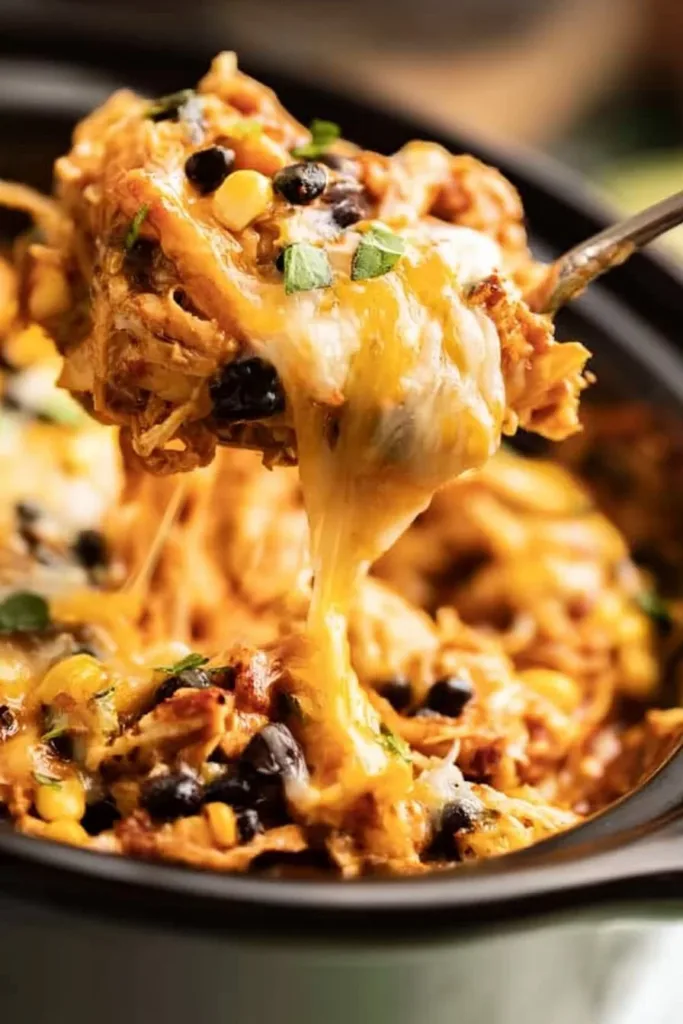 Delicious Chicken Enchiladas Casserole topped with cheese and fresh herbs