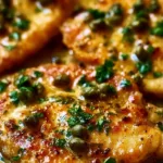 Delicious Chicken Piccata served with lemon and capers on a plate