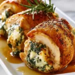Delicious chicken rolls stuffed with herbed ricotta ready to serve.