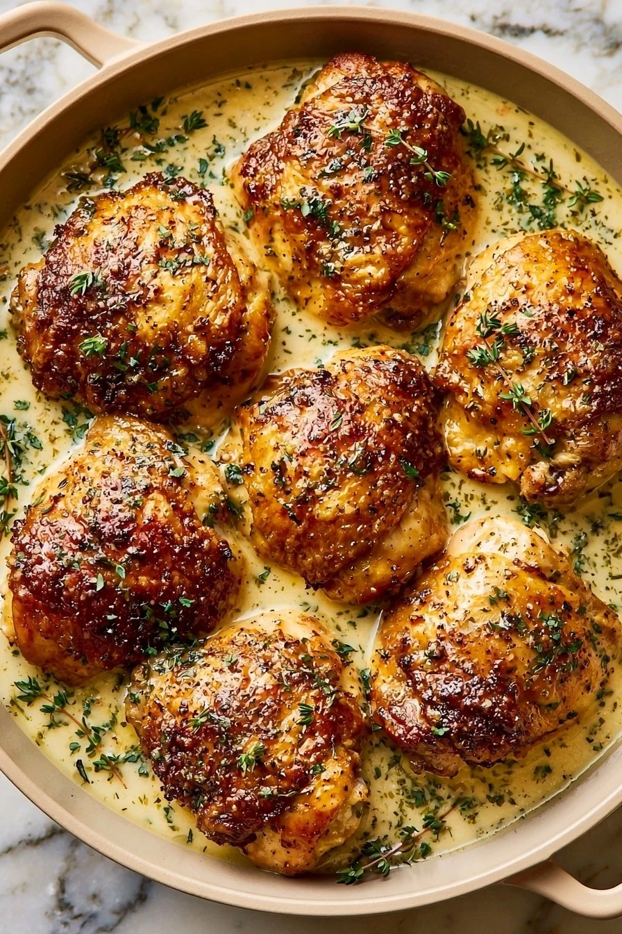 Chicken Thighs with Creamy Garlic Sauce 1 Bobby Flay's Chicken Thighs with Creamy Garlic Sauce