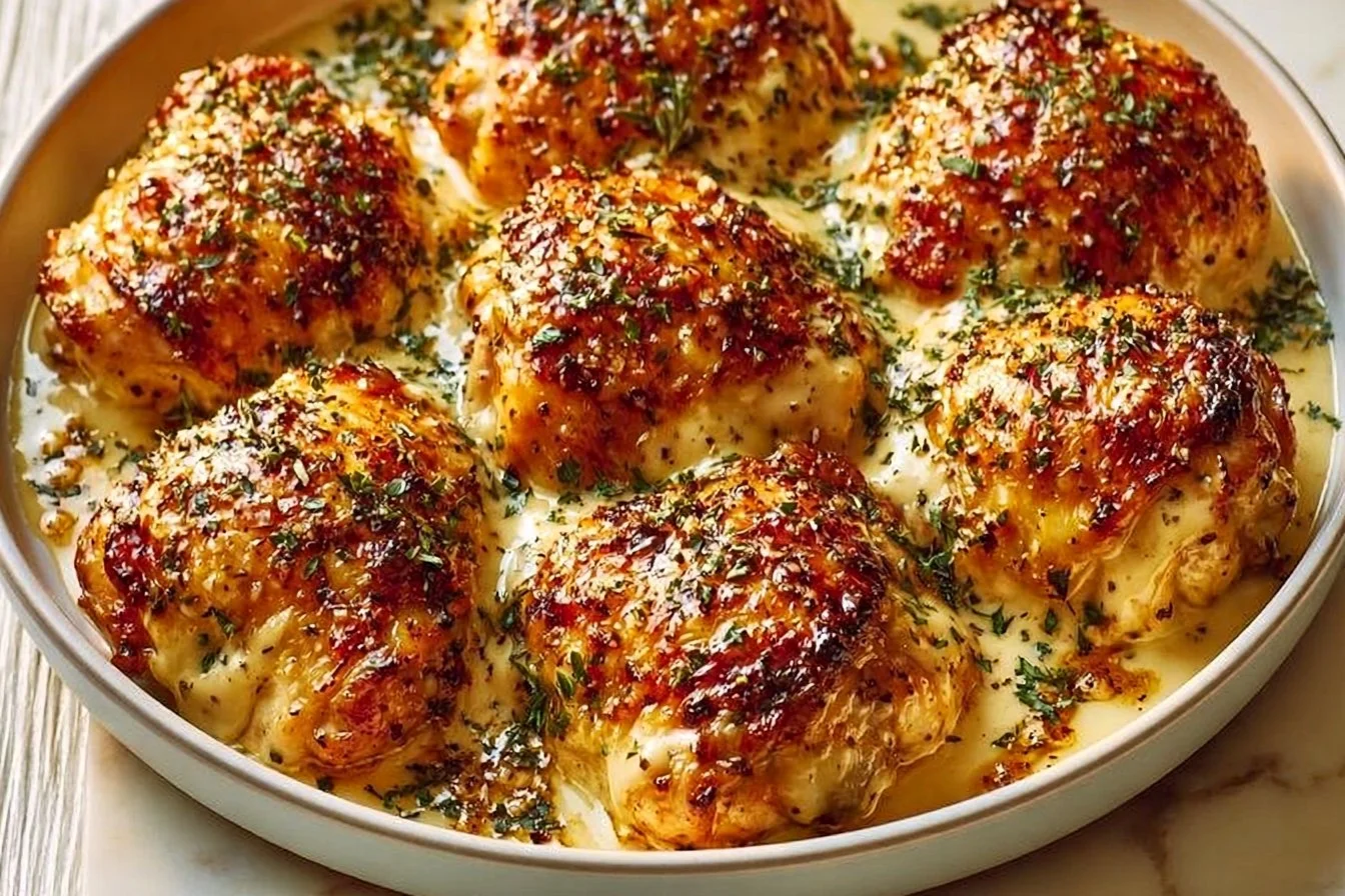 Chicken Thighs with Creamy Garlic Sauce 2 Bobby Flay's Chicken Thighs with Creamy Garlic Sauce