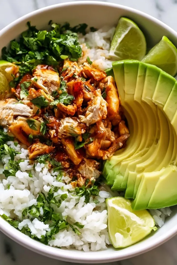 Delicious Chicken served with Honey Lime Avocado Rice for a flavorful meal