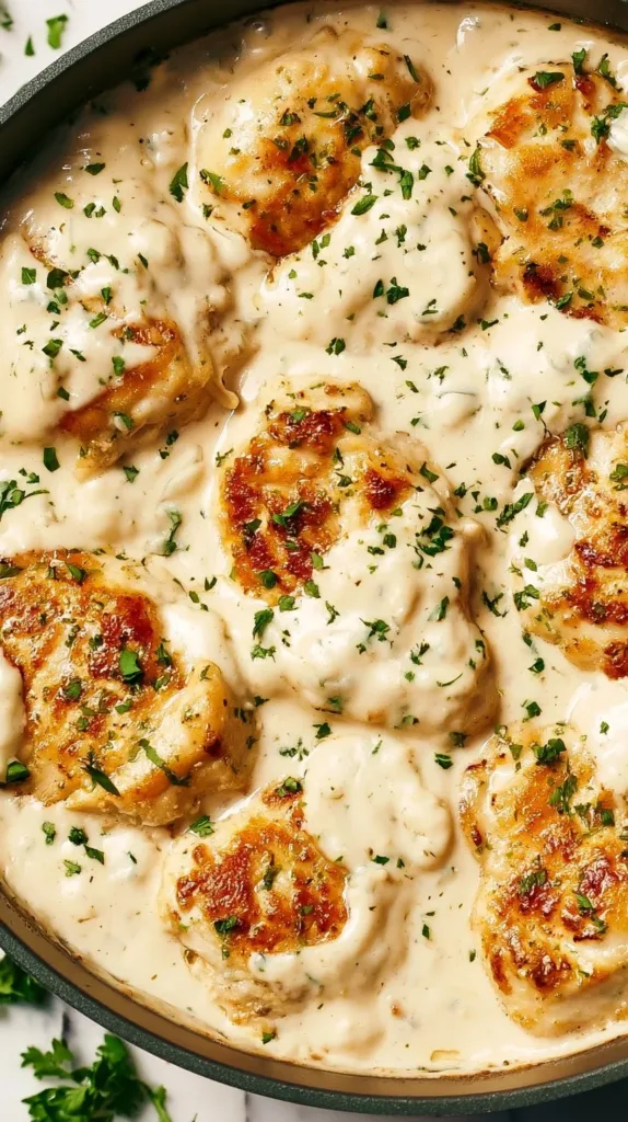Cream cheese chicken dish served with vegetables on a plate