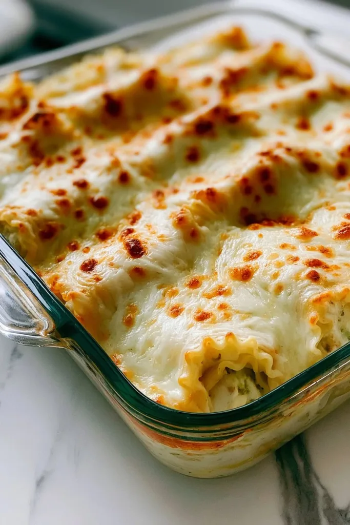 Creamy chicken enchiladas topped with cheese and herbs on a serving plate.