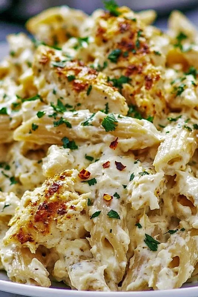 Creamy chicken pasta dish featuring ricotta cheese.