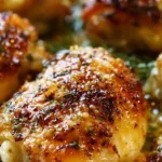 Creamy garlic chicken thighs with parmesan served on a plate