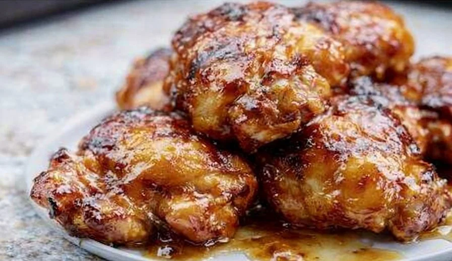 Crispy chicken thighs served on a plate with herbs and spices