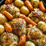 Crockpot Garlic Herb Chicken served with fresh vegetables