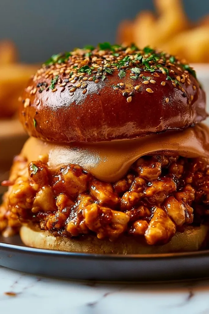 Delicious Cajun Chicken Sloppy Joes served on a bun with vibrant toppings