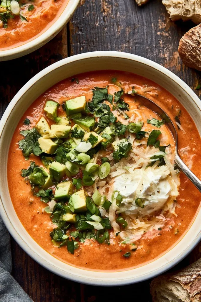 Bowl of easy creamy white chicken chili garnished with cilantro