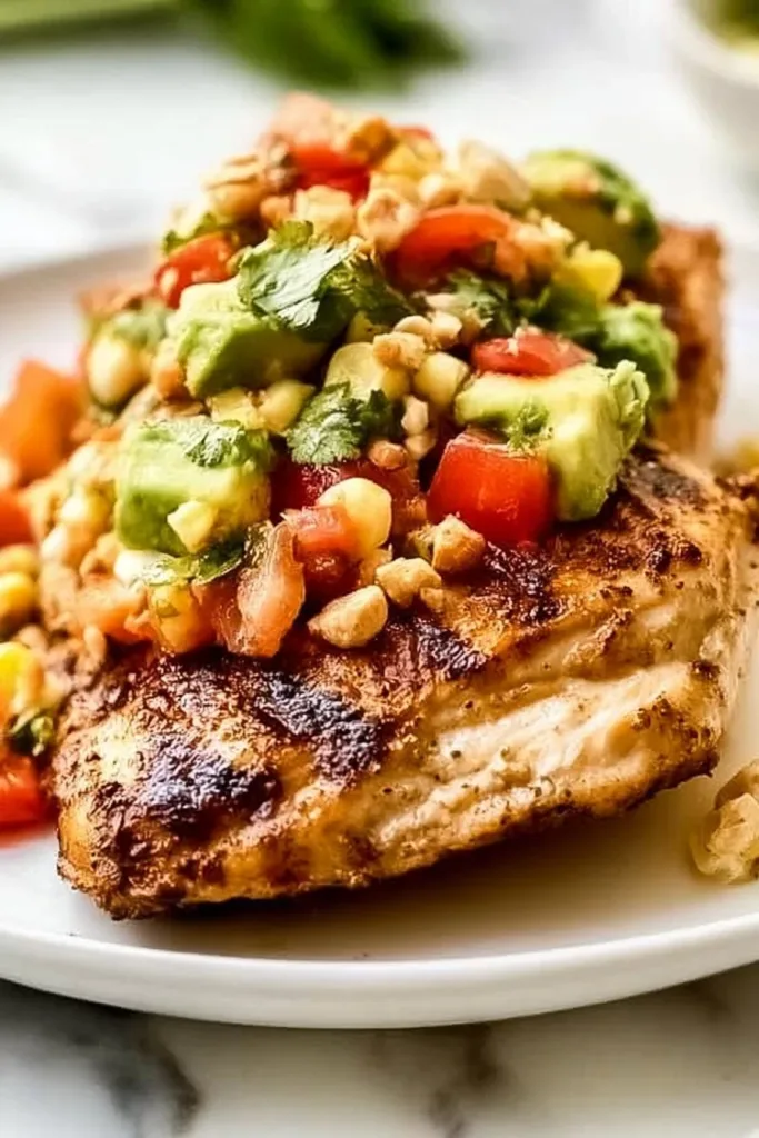 Delicious Fiesta Lime Chicken garnished with lime and fresh herbs