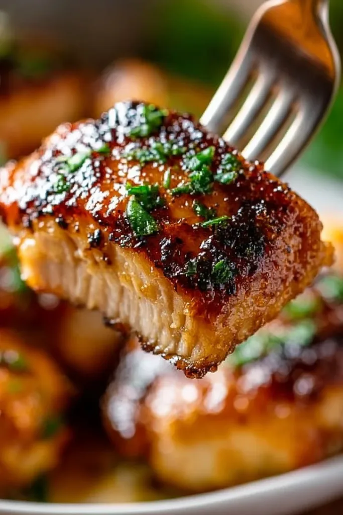 Delicious Garlic Brown Sugar Chicken served on a plate with vegetables.