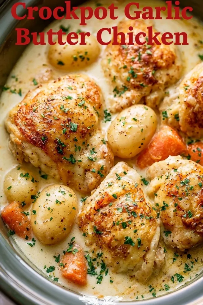 Delicious Garlic Butter Chicken cooked in a crockpot