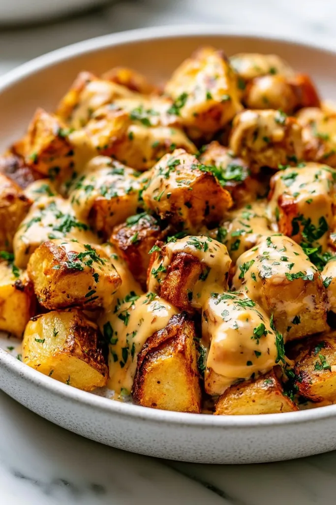 Delicious Garlic Parmesan Chicken served with roasted potatoes