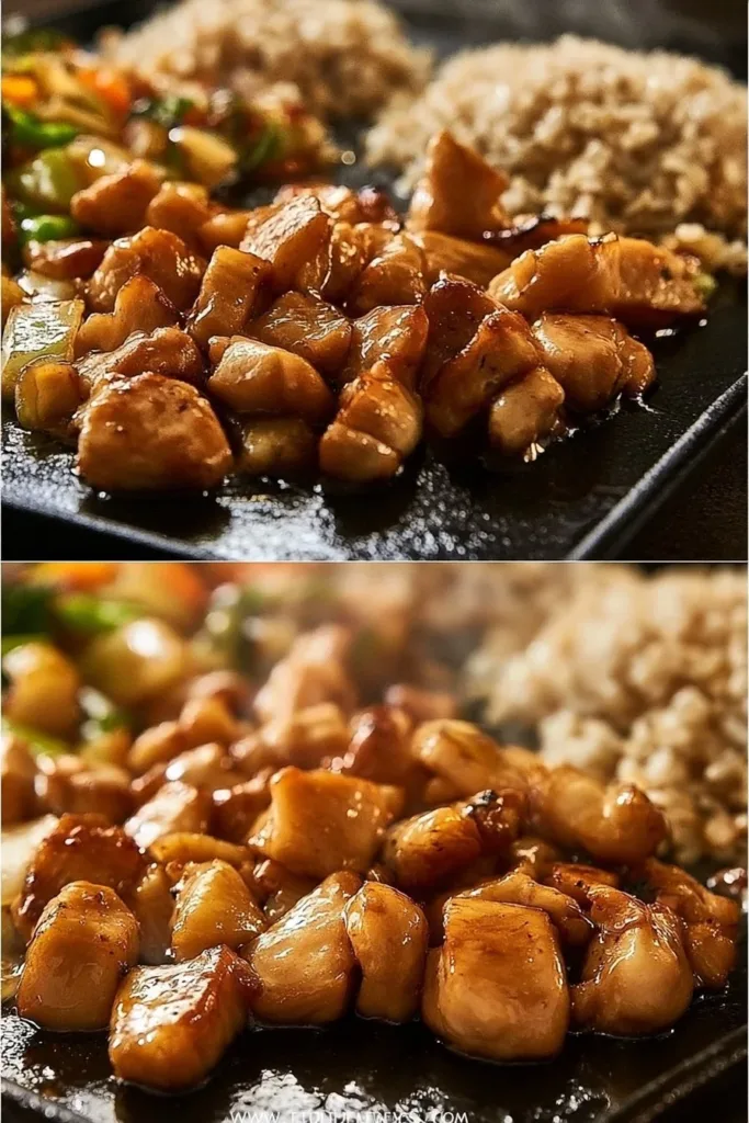 Grilled Hibachi Chicken served on a Blackstone griddle with vegetables
