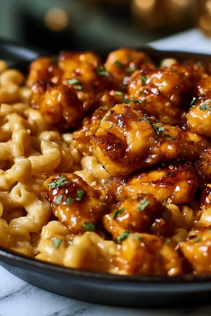 Delicious Honey Garlic Butter Chicken served on a plate with herbs.