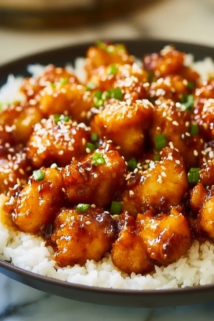 Delicious honey garlic chicken served on a plate with garnishes.