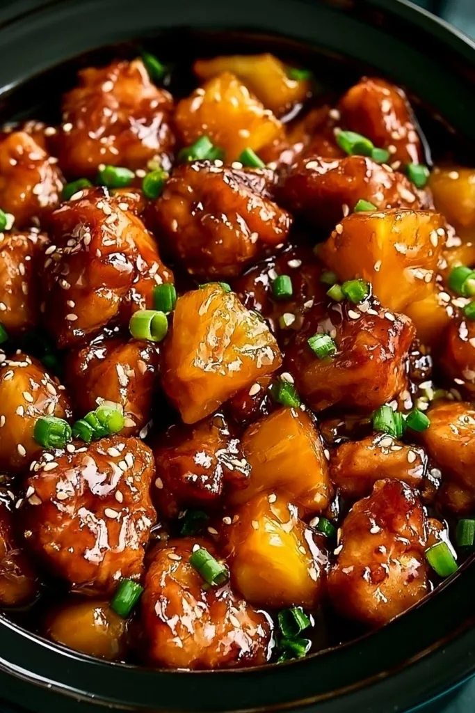 Delicious Sweet Hawaiian Crockpot Chicken served in a bowl