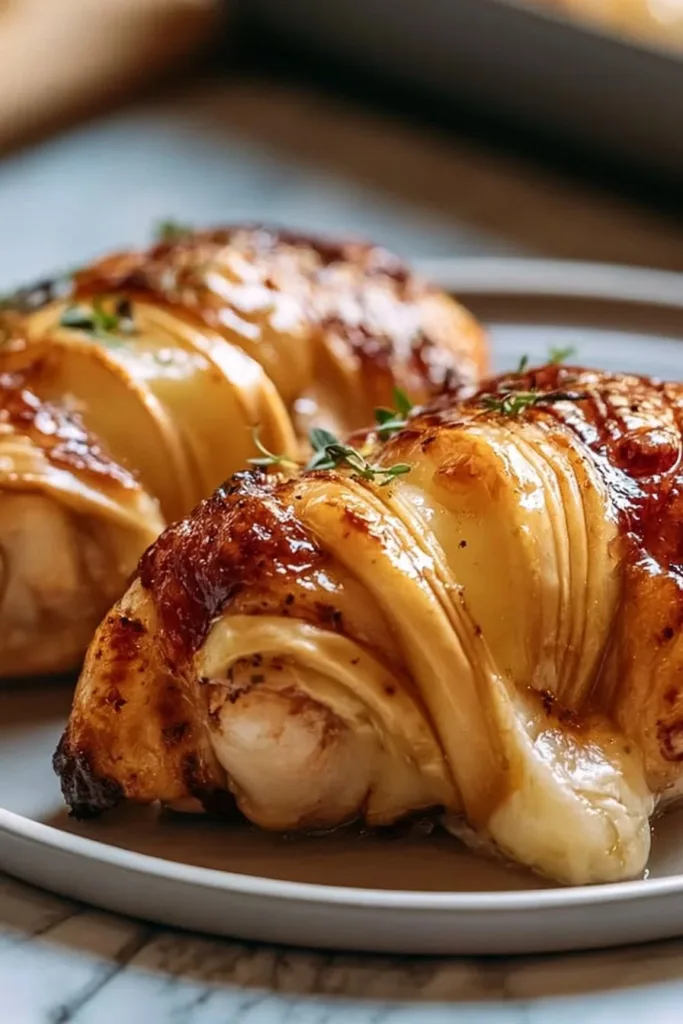 Maple glazed apple and brie stuffed chicken dish