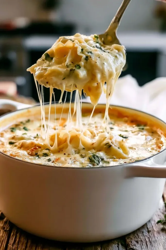 One Pot Lasagna Soup in a bowl topped with fresh basil and cheese