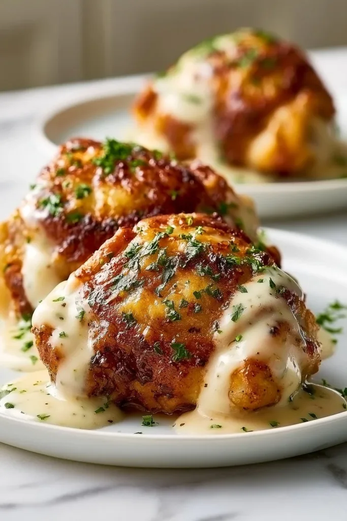 Delicious Ranch Chicken Thighs served with herbs and spices