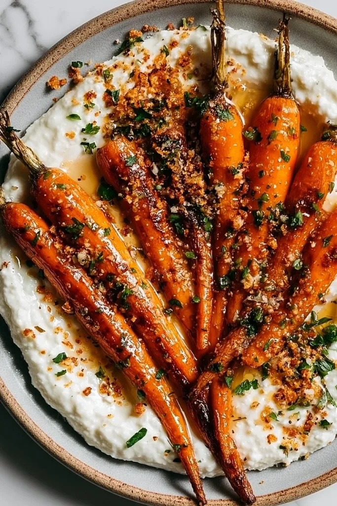 A plate of perfectly roasted carrots seasoned with herbs and spices