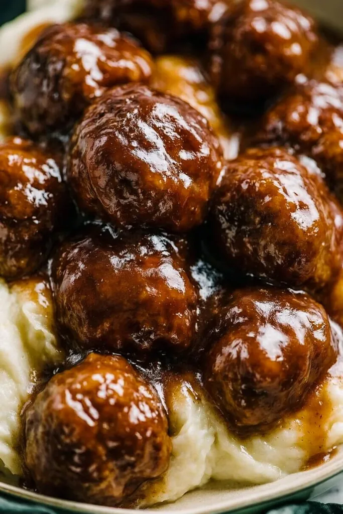 Delicious homemade Salisbury steak meatballs on a plate.