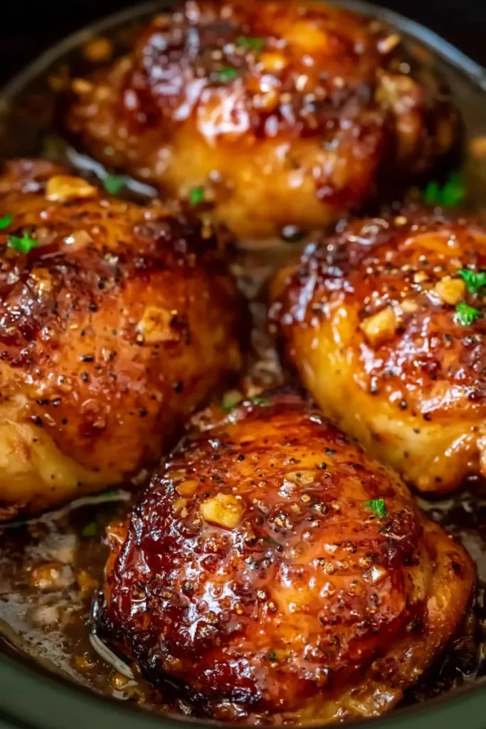 A plate of Slow Cooker Brown Sugar Garlic Chicken with rice and vegetables