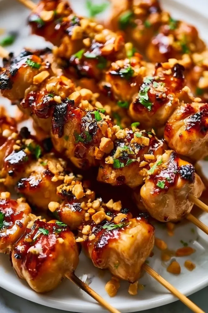 Sweet honey garlic chicken skewers grilled to perfection
