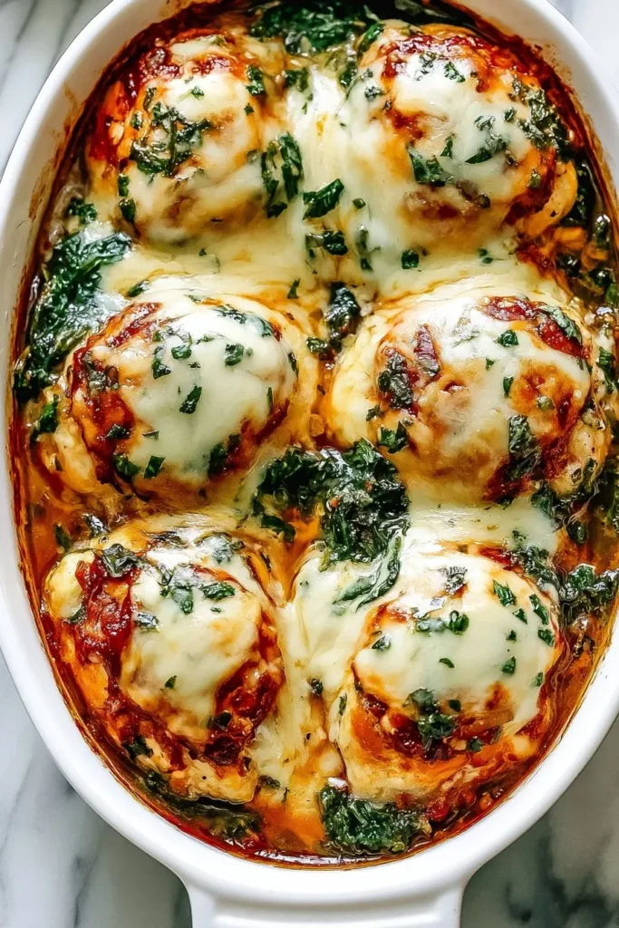 Delicious Tuscan Chicken Casserole with creamy sauce and herbs