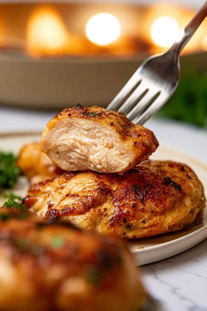 Air fryer crispy chicken thighs served with herbs and spices