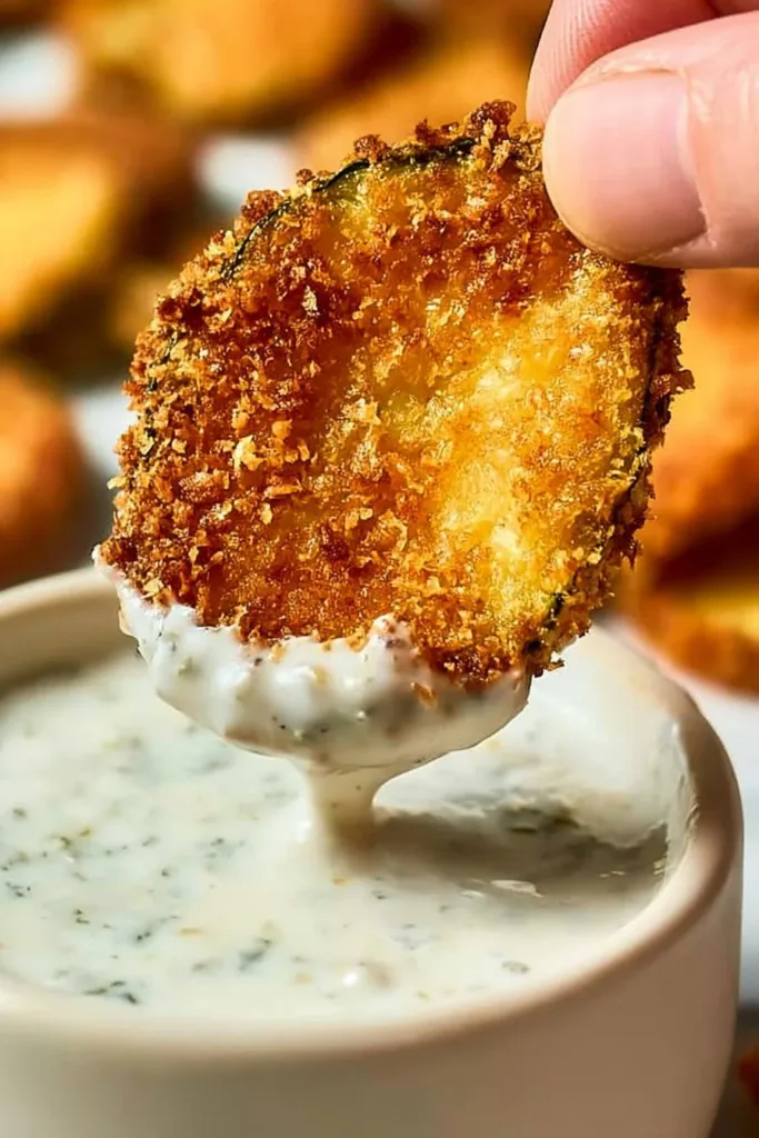 Crispy air fryer zucchini chips served in a bowl, healthy snack option
