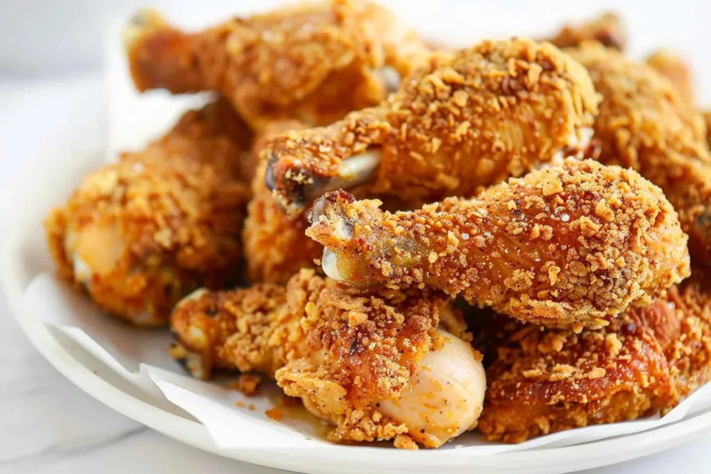 Crispy buttermilk oven fried chicken served on a plate