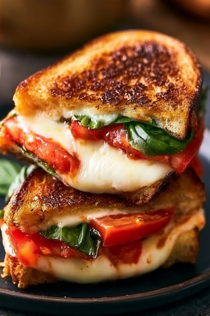 Delicious Caprese Grilled Cheese sandwich with fresh ingredients