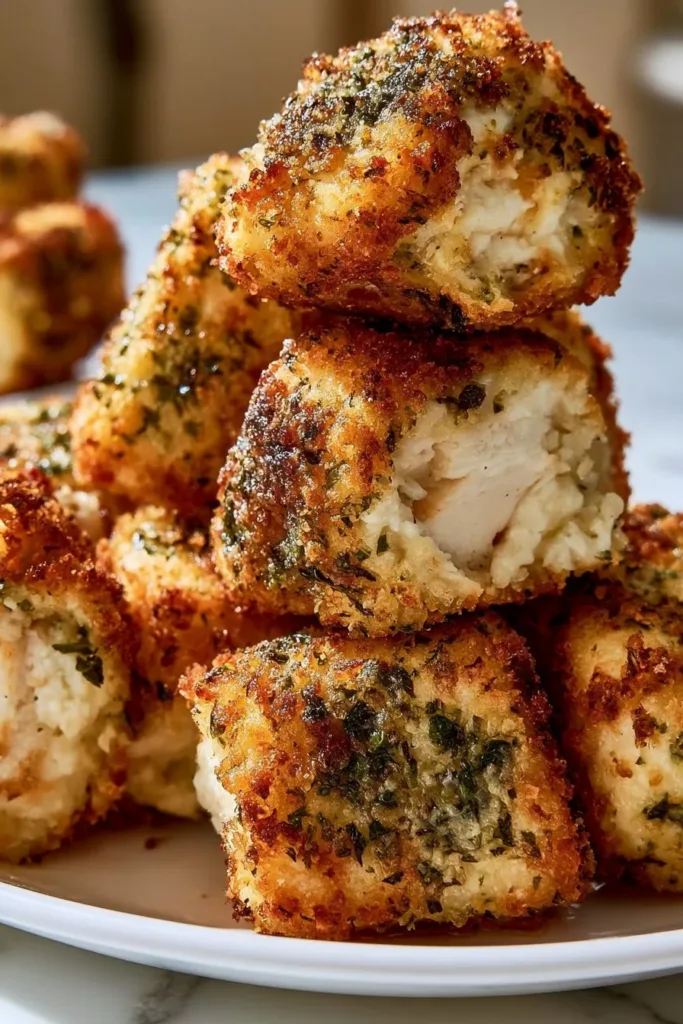 Chicken bites with parmesan and cottage cheese on a plate