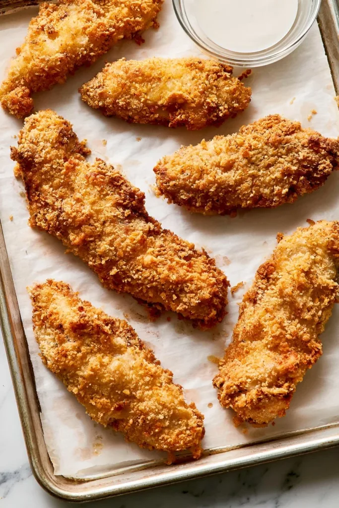 Crispy Sriracha oven fried chicken served on a plate