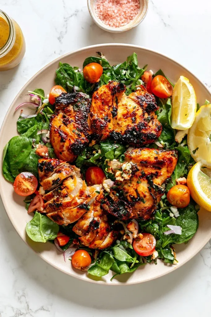 Delicious honey mustard chicken garnished and served on a plate