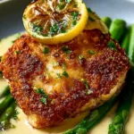 Parmesan Crusted Chicken served with a side of creamy lemon sauce