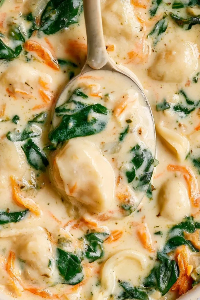 Bowl of creamy slow cooker chicken gnocchi soup with vegetables